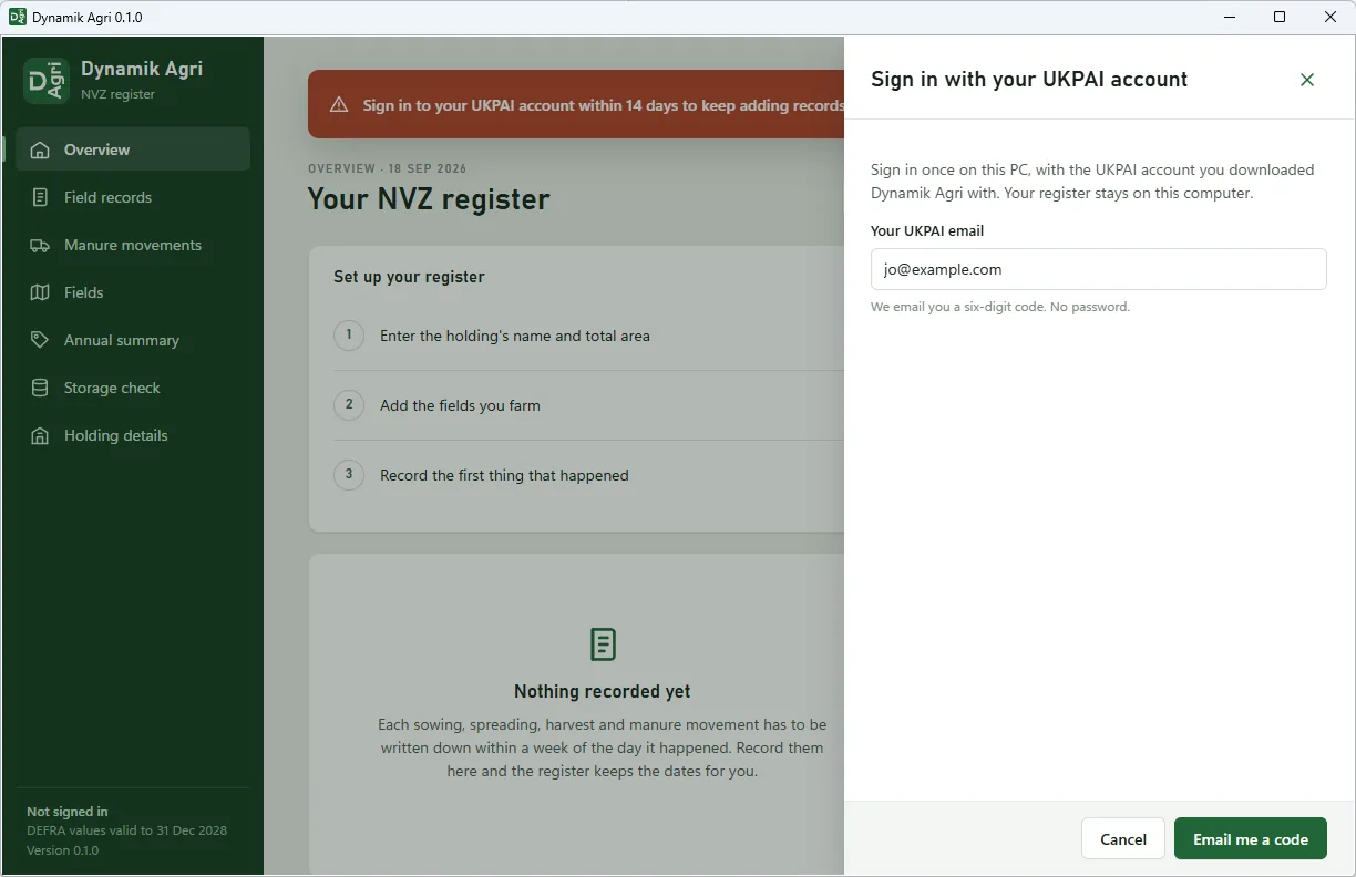 Dynamik Agri asking for the email of your UKPAI account